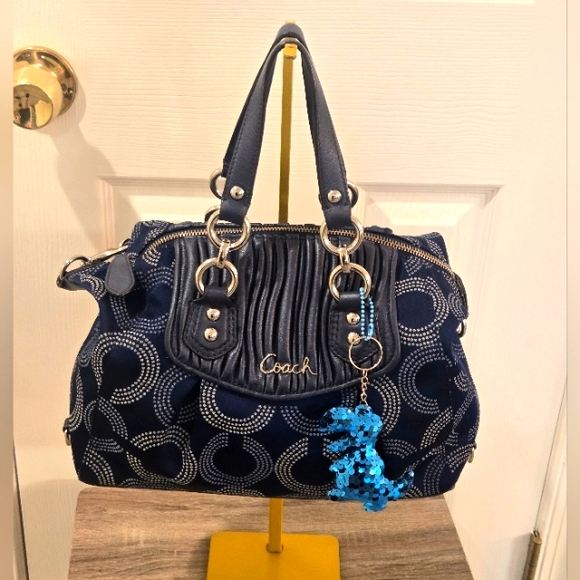 Coach Blue Satchel with Silver Hardware and Textured Design - Picture 1 of 13